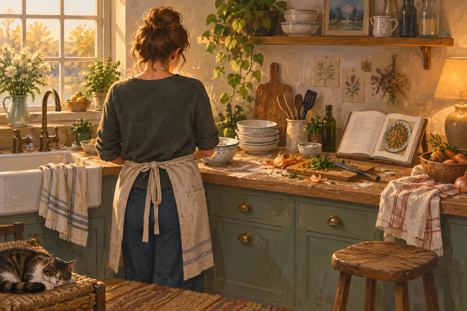 A peaceful, lived-in home kitchen.